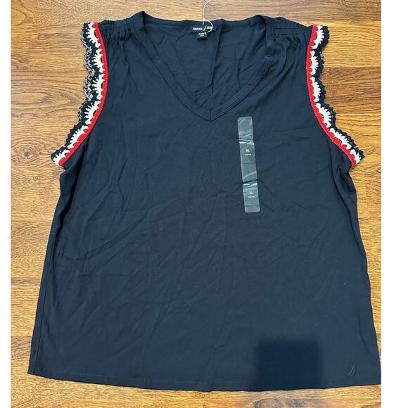 Nautica Crochet Trim Cotton/Modal Tank – Blue | Women’s Size XL NWOT - Picture 1 of 7